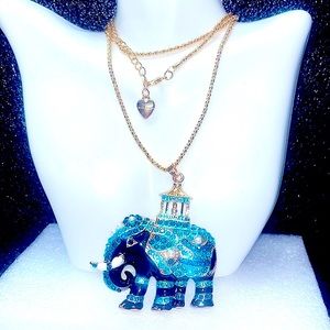 Betsey Johnson Royal on Black Elephant Pendant Necklace(blue scheme version)